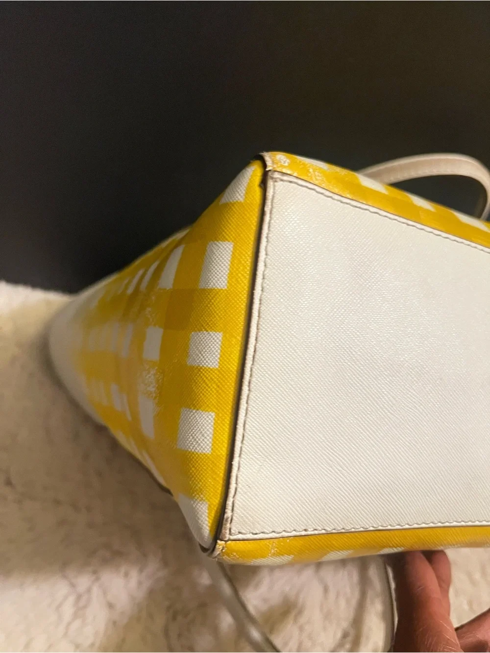Rare Coach Madison Gingham Leather East West Yellow and Cream Ombre Check Tote